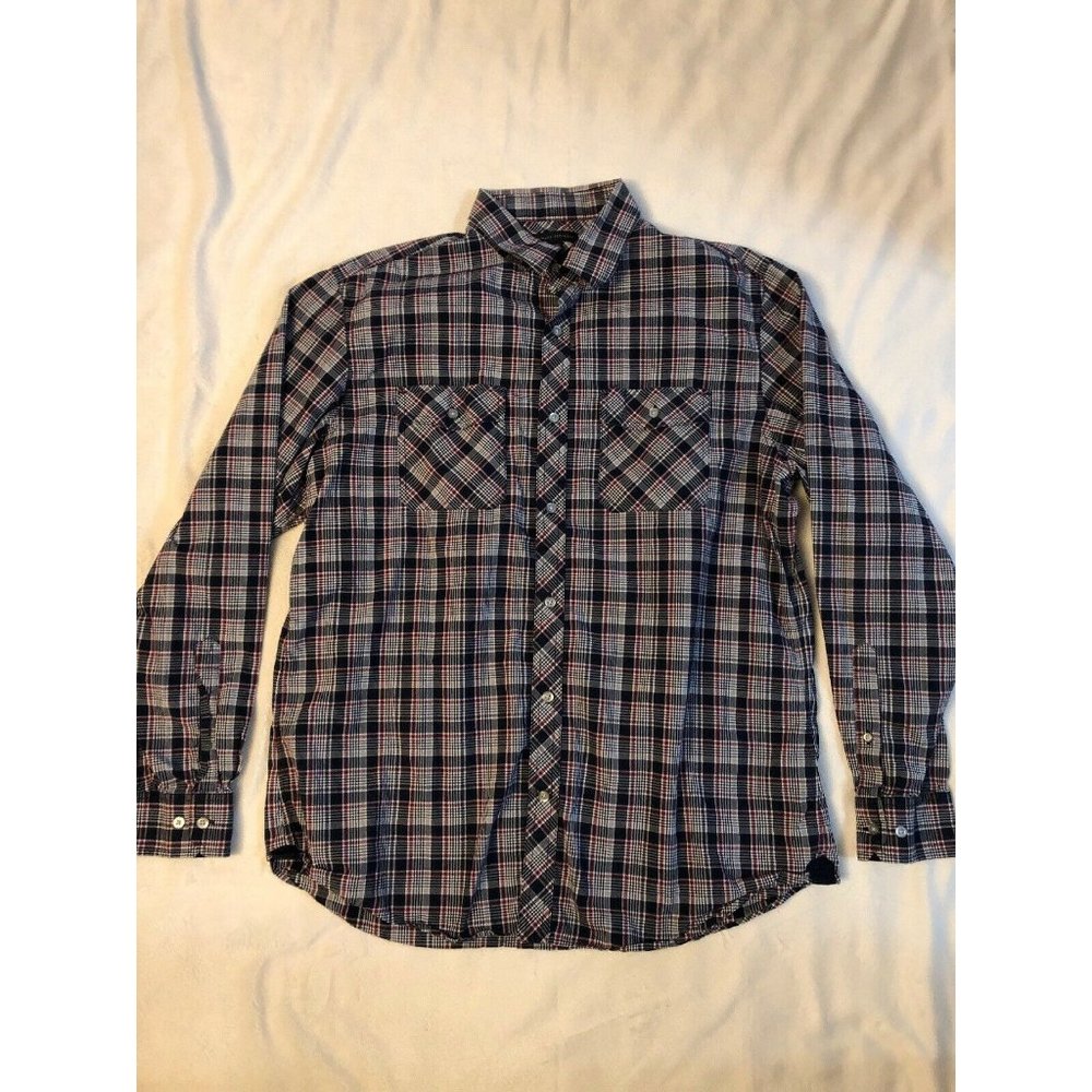 Banana Republic Red White Blue Check Plaid Button Front Shirt Mens sz XL 17-17.5